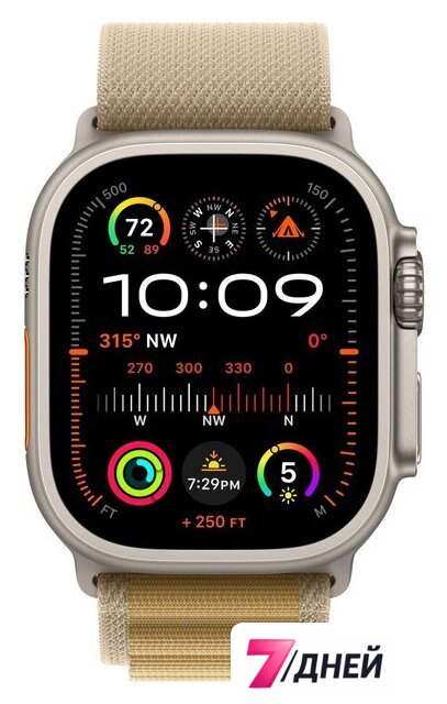 Умные часы Apple Watch Ultra 2 LTE 49 мм (титановый корпус, титановый/бежевый, ремешок из полиэстера M) - Изображение №2 — Интернет-магазин 7 дней