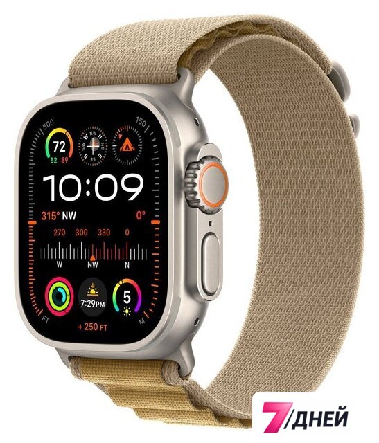 Умные часы Apple Watch Ultra 2 LTE 49 мм (титановый корпус, титановый/бежевый, ремешок из полиэстера M) - Изображение №1 — Интернет-магазин 7 дней