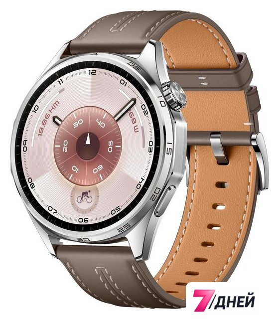 Умные часы Huawei Watch GT 6 46 мм (серебристый, с коричневым кожаным ремешком, международная версия) - Изображение №1 — Интернет-магазин 7 дней