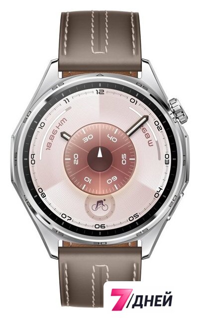 Умные часы Huawei Watch GT 6 46 мм (серебристый, с коричневым кожаным ремешком, международная версия) - Изображение №2 — Интернет-магазин 7 дней