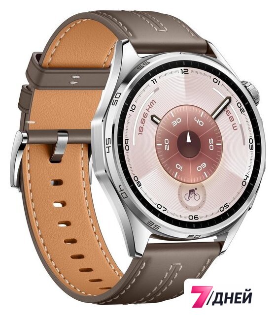 Умные часы Huawei Watch GT 6 46 мм (серебристый, с коричневым кожаным ремешком, международная версия) - Изображение №3 — Интернет-магазин 7 дней