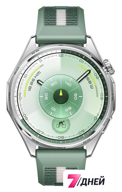 Умные часы Huawei Watch GT 6 46 мм (серебристый, с зеленым плетеным ремешком, международная версия) - Изображение №2 — Интернет-магазин 7 дней