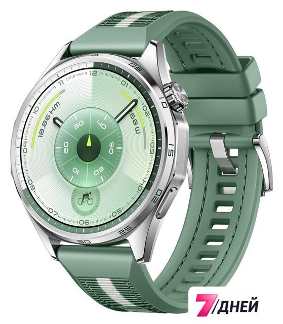 Умные часы Huawei Watch GT 6 46 мм (серебристый, с зеленым плетеным ремешком, международная версия) - Изображение №1 — Интернет-магазин 7 дней
