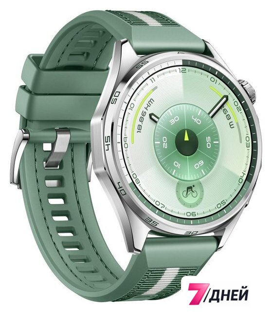 Умные часы Huawei Watch GT 6 46 мм (серебристый, с зеленым плетеным ремешком, международная версия) - Изображение №3 — Интернет-магазин 7 дней