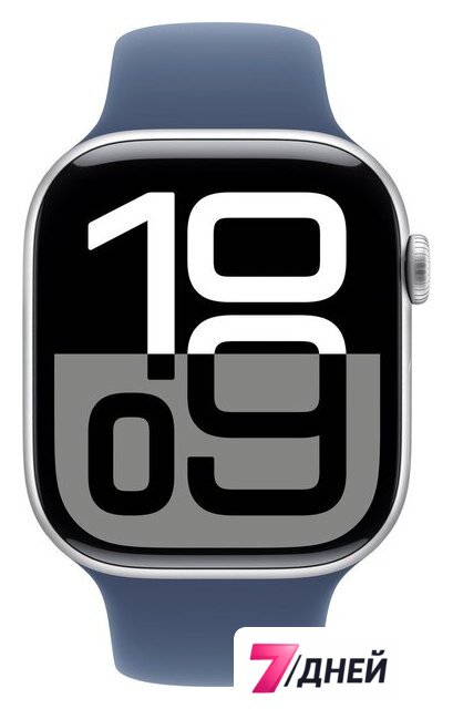Умные часы Apple Watch Series 10 46 мм (алюминиевый корпус, серебристый/синий, спортивный силиконовый ремешок M/L) - Изображение №2 — Интернет-магазин 7 дней