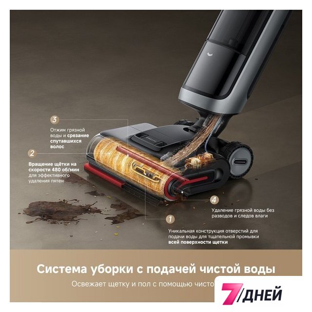 Вертикальный моющий пылесос Dreame H15 Pro Heat wet and dry Vacuum Cleaner (евровилка) - Изображение №10 — Интернет-магазин 7 дней