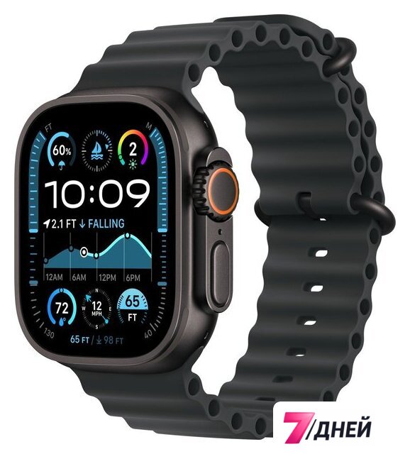 Умные часы Apple Watch Ultra 2 LTE 49 мм (титановый корпус, черный/черный, ремешок из эластомера) - Изображение №1 — Интернет-магазин 7 дней