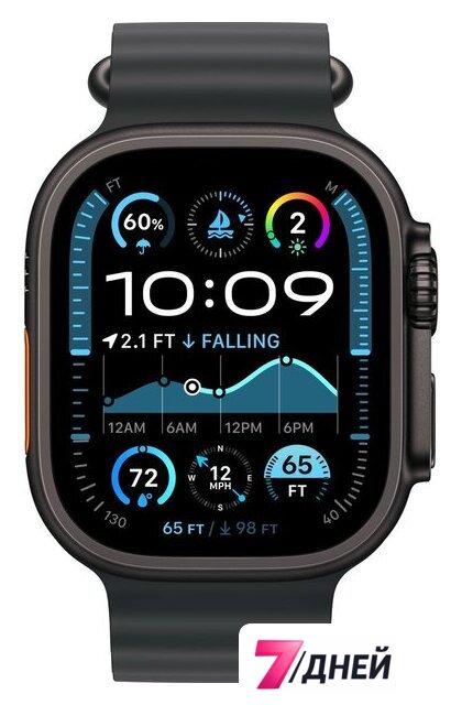 Умные часы Apple Watch Ultra 2 LTE 49 мм (титановый корпус, черный/черный, ремешок из эластомера) - Изображение №2 — Интернет-магазин 7 дней