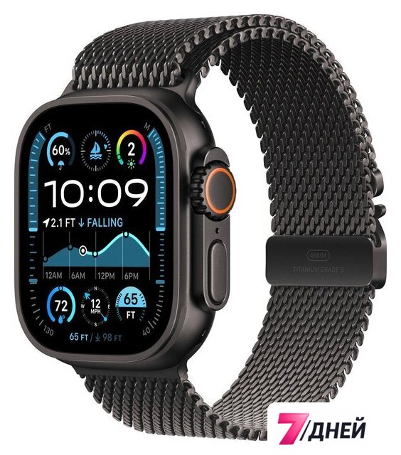 Умные часы Apple Watch Ultra 2 LTE 49 мм (титановый корпус, черный/черный, миланская петля M) - Изображение №1 — Интернет-магазин 7 дней