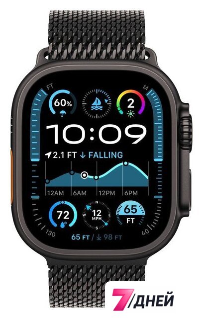 Умные часы Apple Watch Ultra 2 LTE 49 мм (титановый корпус, черный/черный, миланская петля M) - Изображение №2 — Интернет-магазин 7 дней
