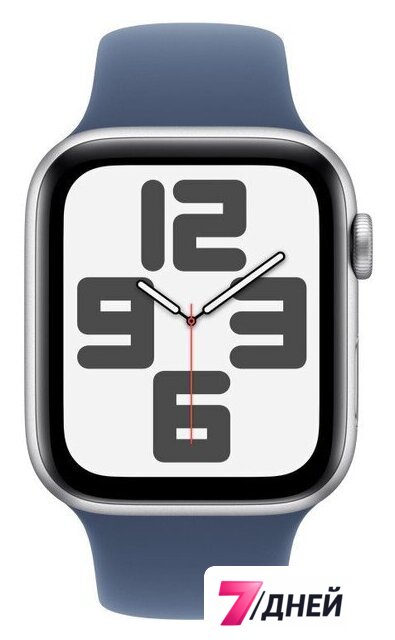 Умные часы Apple Watch SE 2 44 мм (алюминиевый корпус, серебристый/синий деним, спортивный силиконовый ремешок M/L) - Изображение №2 — Интернет-магазин 7 дней