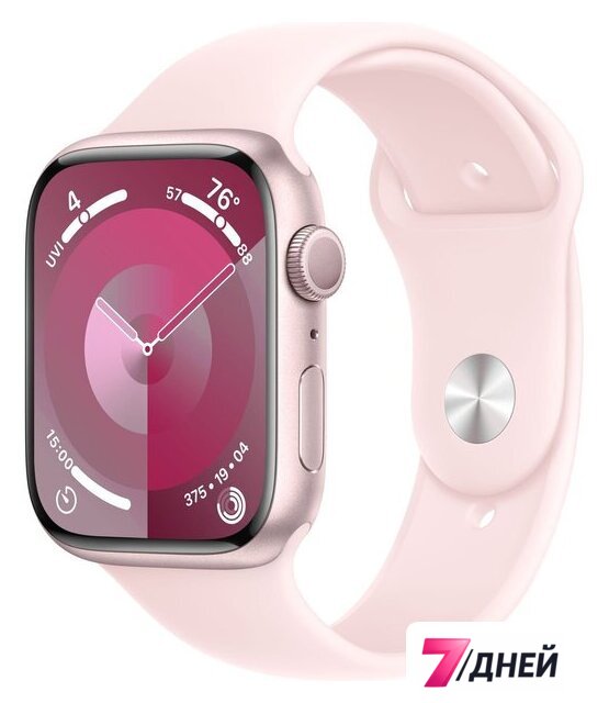 Умные часы Apple Watch Series 9 45 мм (алюминиевый корпус, розовый/розовый, спортивный силиконовый ремешок M/L) - Изображение №1 — Интернет-магазин 7 дней