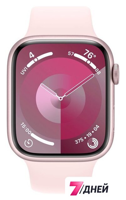 Умные часы Apple Watch Series 9 45 мм (алюминиевый корпус, розовый/розовый, спортивный силиконовый ремешок M/L) - Изображение №2 — Интернет-магазин 7 дней