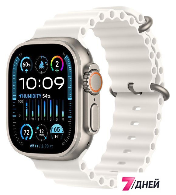 Умные часы Apple Watch Ultra 2 LTE 49 мм (титановый корпус, титановый/белый, ремешок из эластомера) - Изображение №1 — Интернет-магазин 7 дней