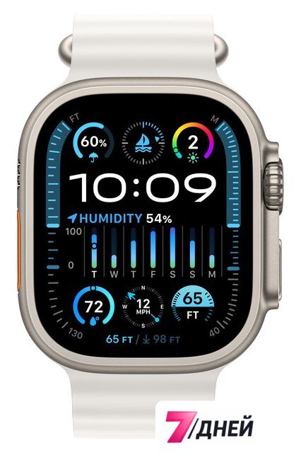 Умные часы Apple Watch Ultra 2 LTE 49 мм (титановый корпус, титановый/белый, ремешок из эластомера) - Изображение №2 — Интернет-магазин 7 дней