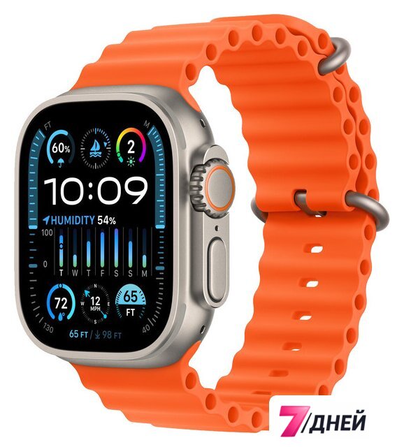 Умные часы Apple Watch Ultra 2 LTE 49 мм (титановый корпус, титановый/оранжевый, ремешок из эластомера) - Изображение №1 — Интернет-магазин 7 дней