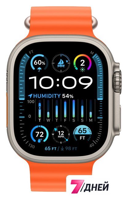 Умные часы Apple Watch Ultra 2 LTE 49 мм (титановый корпус, титановый/оранжевый, ремешок из эластомера) - Изображение №2 — Интернет-магазин 7 дней