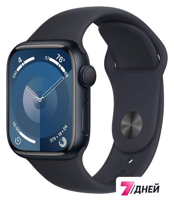 Умные часы Apple Watch Series 9 41 мм (алюминиевый корпус, полуночный/полуночный, спортивный силиконовый ремешок S/M) - Изображение №1 — Интернет-магазин 7 дней