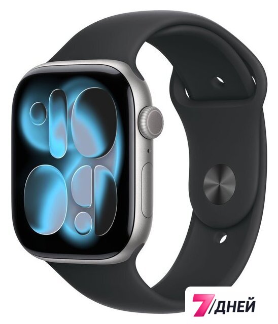 Умные часы Apple Watch Series 11 46 мм (алюминиевый корпус, космический серый/черный, спортивный силиконовый ремешок M/L) - Изображение №1 — Интернет-магазин 7 дней