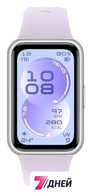 Фитнес-браслет Huawei Band 11 (серебристый полимерный корпус, с сиреневым силиконовым ремешком, международная версия) - Изображение №2 — Интернет-магазин 7 дней