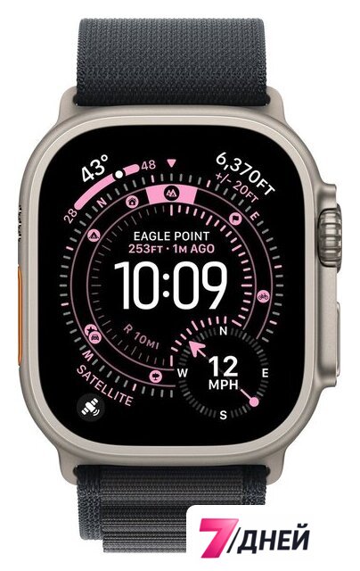 Умные часы Apple Watch Ultra 3 LTE 49 мм (титановый корпус, природный/черный, текстильный ремешок размера M) - Изображение №2 — Интернет-магазин 7 дней