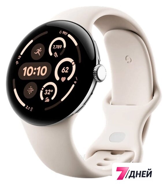 Умные часы Google Pixel Watch 3 45 мм (полированное серебро/фарфор, спортивный силиконовый ремешок) - Изображение №1 — Интернет-магазин 7 дней