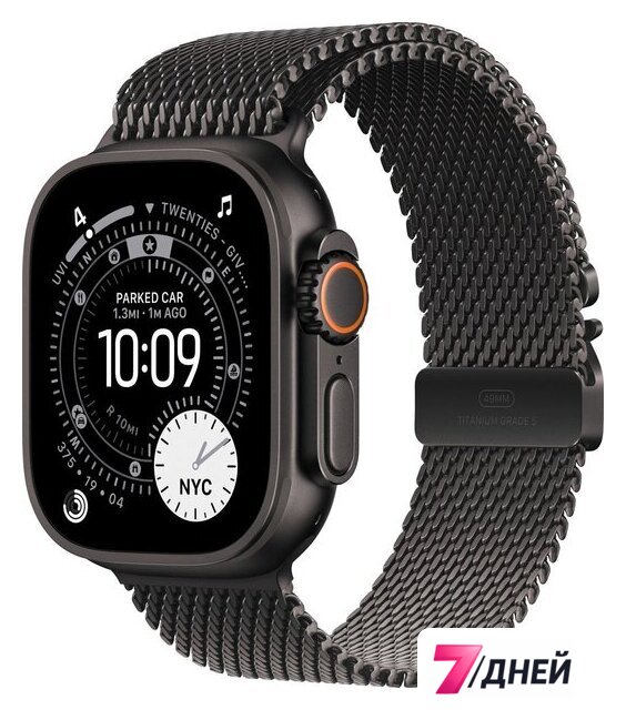 Умные часы Apple Watch Ultra 3 LTE 49 мм (титановый корпус, черный/черный, миланская петля S) - Изображение №1 — Интернет-магазин 7 дней