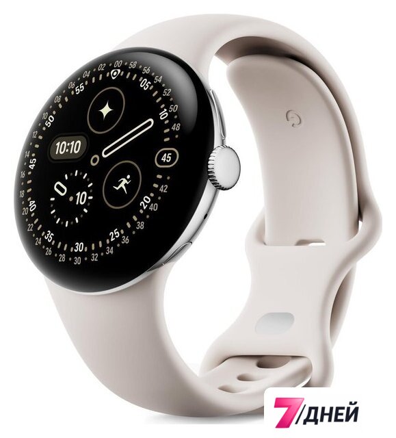 Умные часы Google Pixel Watch 4 45 мм (глянцевый серебристый/фарфор, спортивный силиконовый ремешок) - Изображение №1 — Интернет-магазин 7 дней