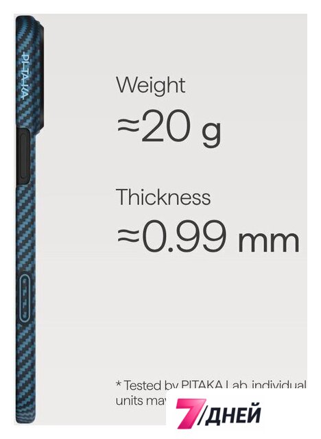 Чехол для телефона Pitaka Ultra-Slim для iPhone 17 Pro Max (1500D Black/Blue Twill) - Изображение №3 — Интернет-магазин 7 дней