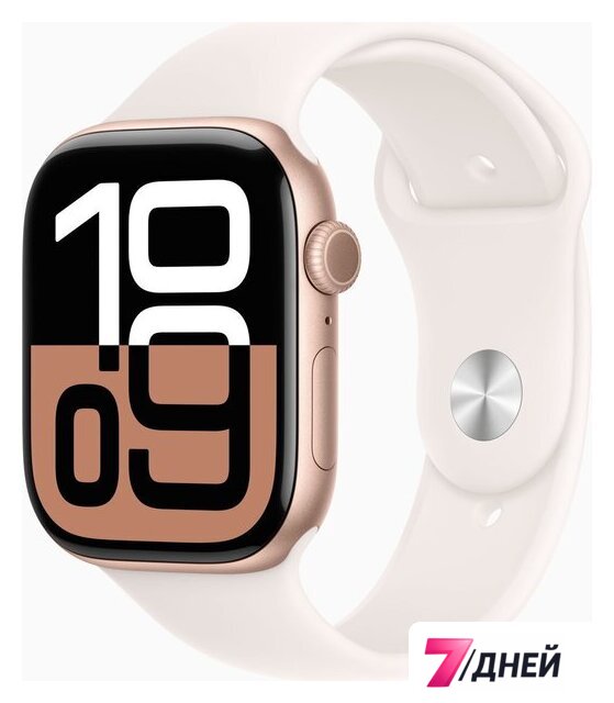 Умные часы Apple Watch Series 10 46 мм (алюминиевый корпус, розовое золото/легкие румяна, спортивный силиконовый ремешок S/M) - Изображение №1 — Интернет-магазин 7 дней
