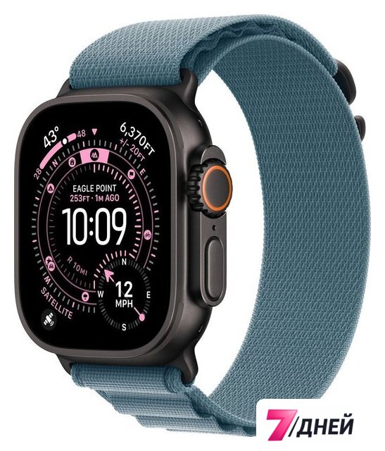 Умные часы Apple Watch Ultra 3 LTE 49 мм (титановый корпус, черный/голубой, текстильный ремешок размера S) - Изображение №1 — Интернет-магазин 7 дней
