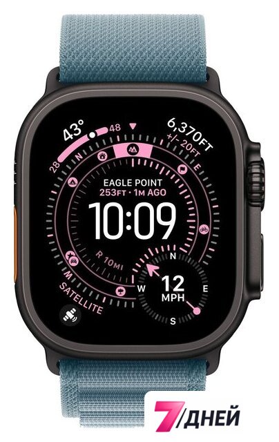 Умные часы Apple Watch Ultra 3 LTE 49 мм (титановый корпус, черный/голубой, текстильный ремешок размера S) - Изображение №2 — Интернет-магазин 7 дней