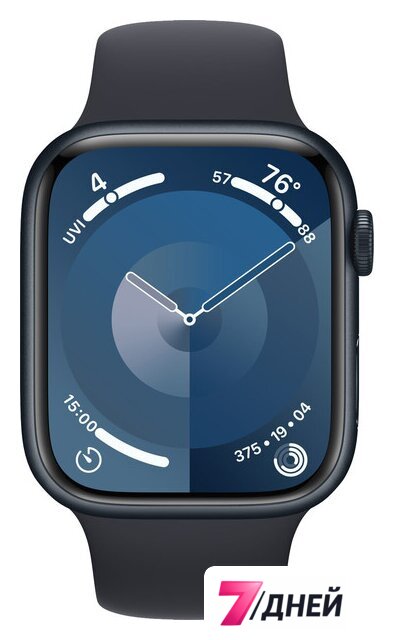 Умные часы Apple Watch Series 9 45 мм (алюминиевый корпус, полуночный/полуночный, спортивный силиконовый ремешок M/L) - Изображение №2 — Интернет-магазин 7 дней