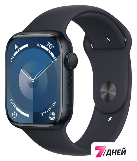 Умные часы Apple Watch Series 9 45 мм (алюминиевый корпус, полуночный/полуночный, спортивный силиконовый ремешок M/L) - Изображение №1 — Интернет-магазин 7 дней