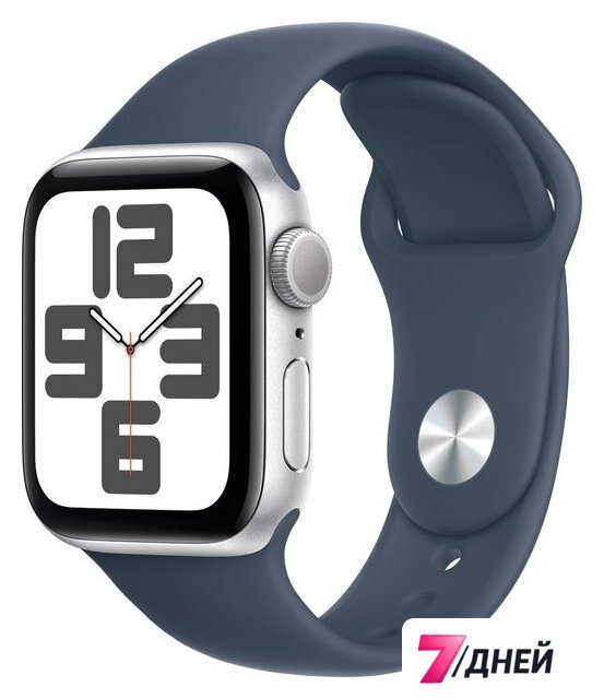 Умные часы Apple Watch SE 2 40 мм (алюминиевый корпус, серебристый/грозовой синий, спортивный силиконовый ремешок S/M) - Изображение №1 — Интернет-магазин 7 дней
