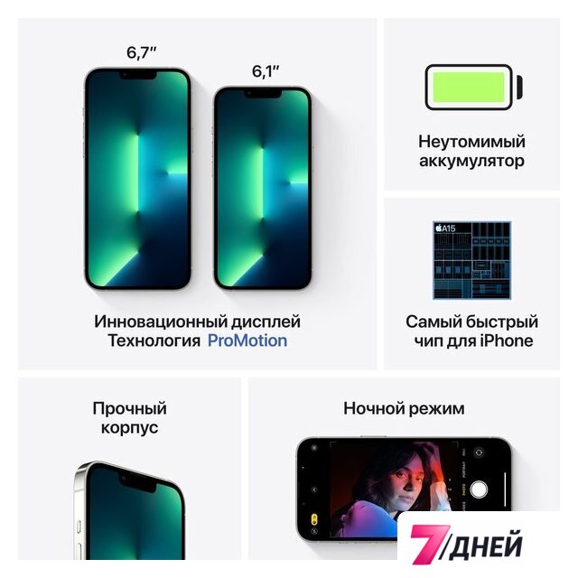 Телефон Apple iPhone 13 Pro Max 128GB (серебристый) - Изображение №7 — Интернет-магазин 7 дней