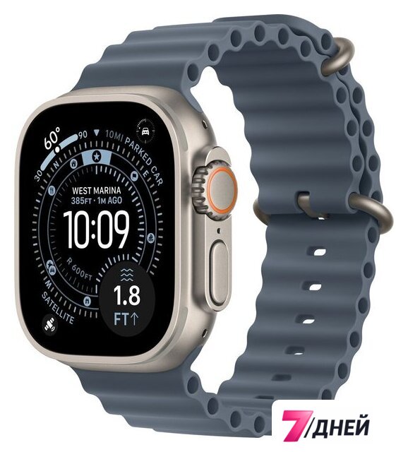 Умные часы Apple Watch Ultra 3 LTE 49 мм (титановый корпус, природный/синий, ремешок из эластомера) - Изображение №1 — Интернет-магазин 7 дней