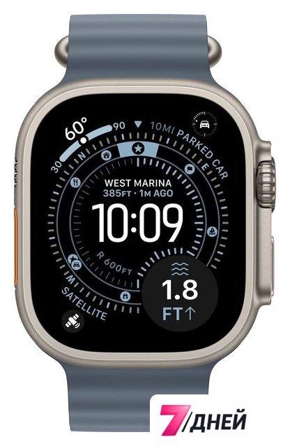 Умные часы Apple Watch Ultra 3 LTE 49 мм (титановый корпус, природный/синий, ремешок из эластомера) - Изображение №2 — Интернет-магазин 7 дней