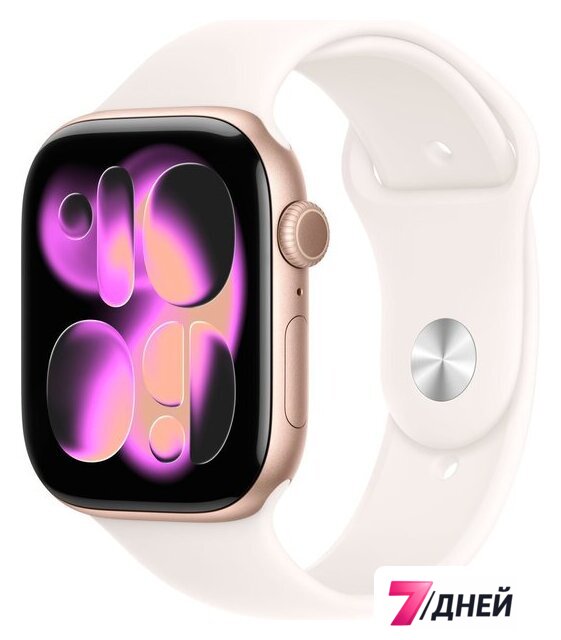 Умные часы Apple Watch Series 11 46 мм (алюминиевый корпус, розовое золото/легкие румяна, спортивный силиконовый ремешок S/M) - Изображение №1 — Интернет-магазин 7 дней