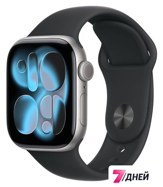Умные часы Apple Watch Series 11 42 мм (алюминиевый корпус, космический серый/черный, спортивный силиконовый ремешок M/L) - Изображение №1 — Интернет-магазин 7 дней