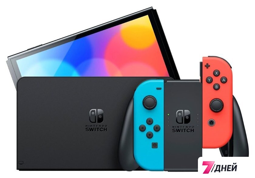 Игровая приставка Nintendo Switch OLED (черный, с неоновыми Joy-Con) - Изображение №3 — Интернет-магазин 7 дней