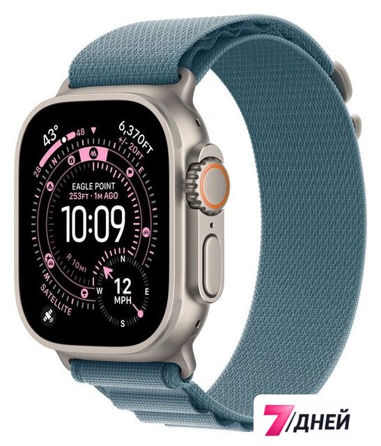 Умные часы Apple Watch Ultra 3 LTE 49 мм (титановый корпус, природный/голубой, текстильный ремешок размера L) - Изображение №1 — Интернет-магазин 7 дней