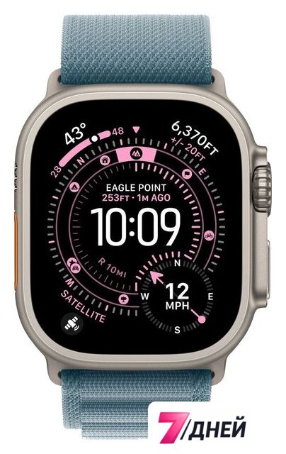 Умные часы Apple Watch Ultra 3 LTE 49 мм (титановый корпус, природный/голубой, текстильный ремешок размера M) - Изображение №2 — Интернет-магазин 7 дней