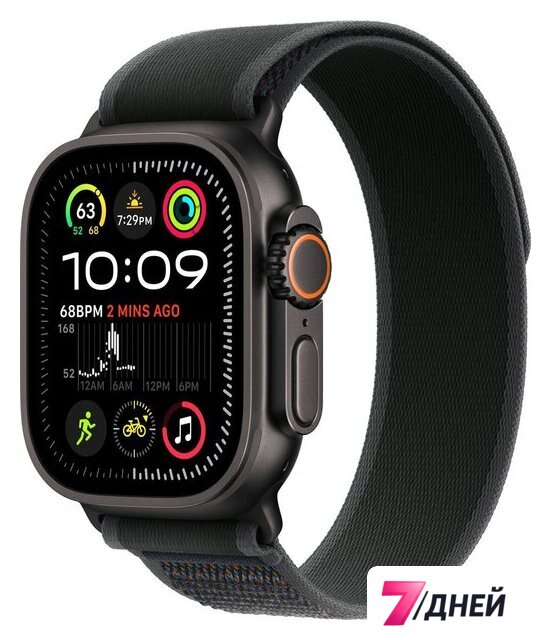 Умные часы Apple Watch Ultra 2 LTE 49 мм (титановый корпус, черный/черный, нейлоновый ремешок S/M) - Изображение №1 — Интернет-магазин 7 дней