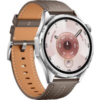 Умные часы Huawei Watch GT 6 46 мм (серебристый, с коричневым кожаным ремешком, международная версия) - Превью изображения №3 — Интернет-магазин 7 дней
