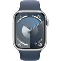 Умные часы Apple Watch Series 9 45 мм (алюминиевый корпус, серебристый/грозовой синий, спортивный силиконовый ремешок S/M) - Превью изображения №2 — Интернет-магазин 7 дней